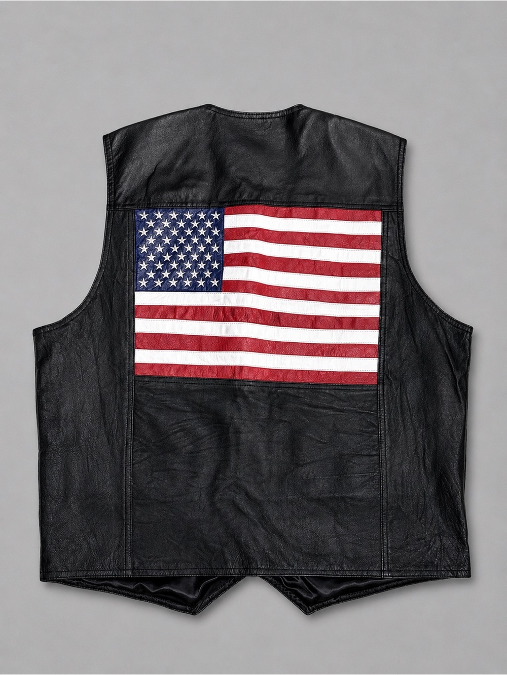 Oscar Piel Perfect Leather USA Men’s 3XL Black Leather Biker Vest American Flag - Picture 4 of 6